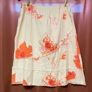 Elegant Floral A-Line Skirt in White and Orange